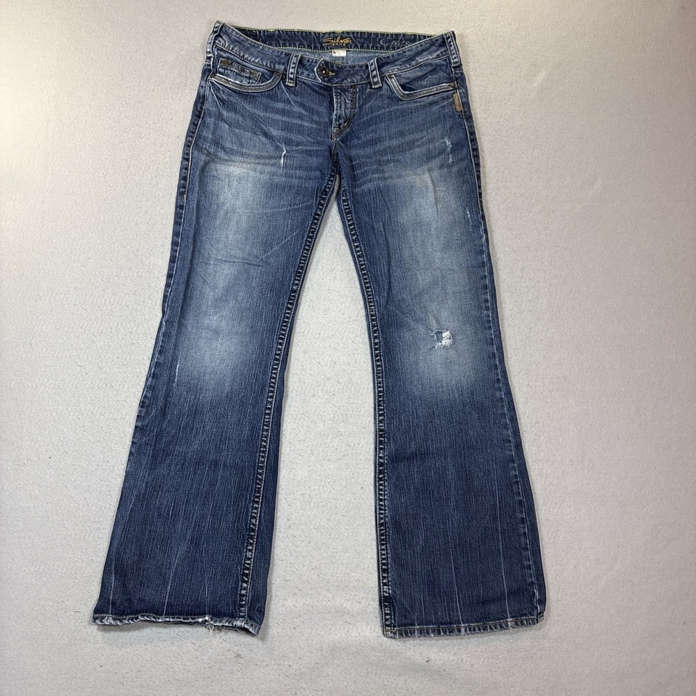 Vintage Y2K Silver Jeans TUESDAY Low Baby Boot Distressed Jeans Size  W33 / L33